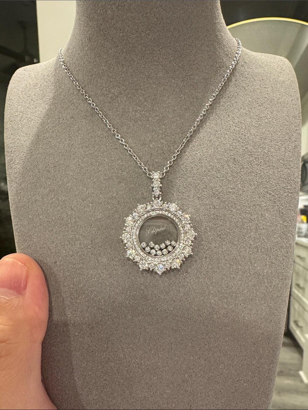 Happy Diamonds Joaillerie Style Floating CZ Halo Pendant Necklace – Silver Tone